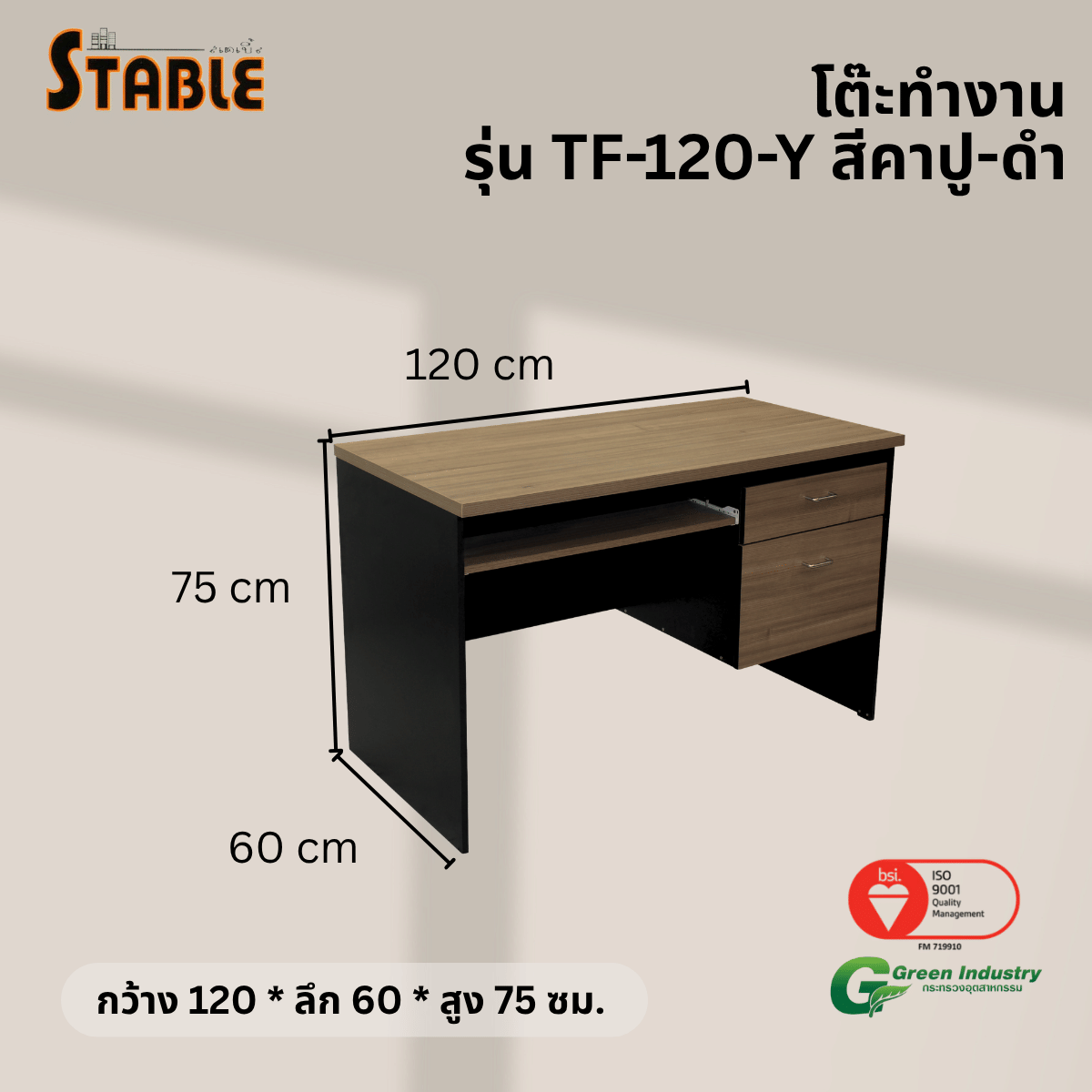 โต๊ะคอมพิวเตอร์ STABLE รุ่น TF-120-Y 120 ซม. สีคาปู-ดำ
